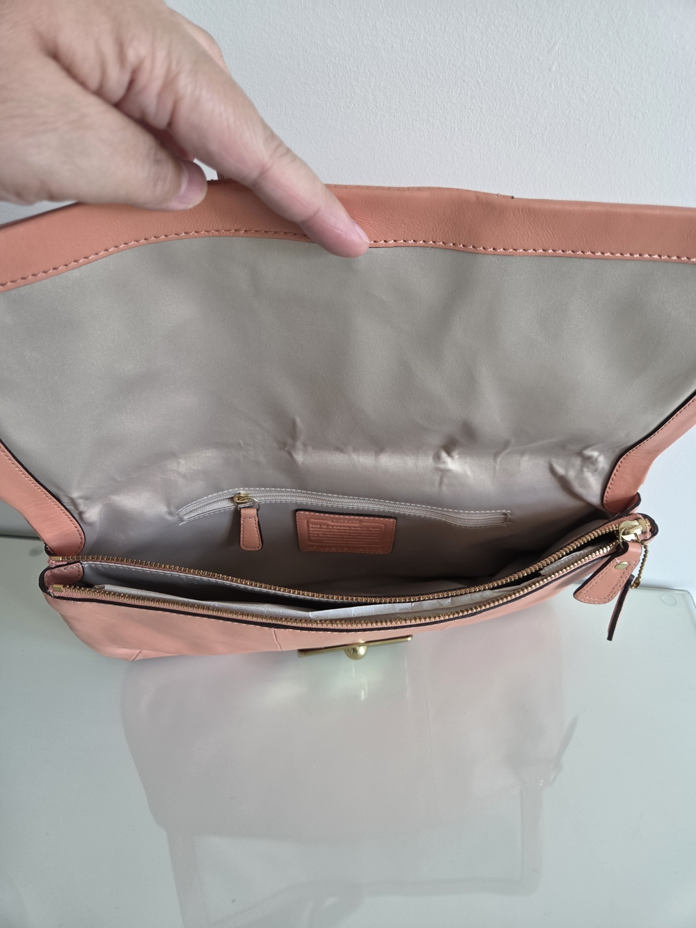 Coach Kristin Coral /Peach Leather Clutch with Gold - Picture 4 of 10